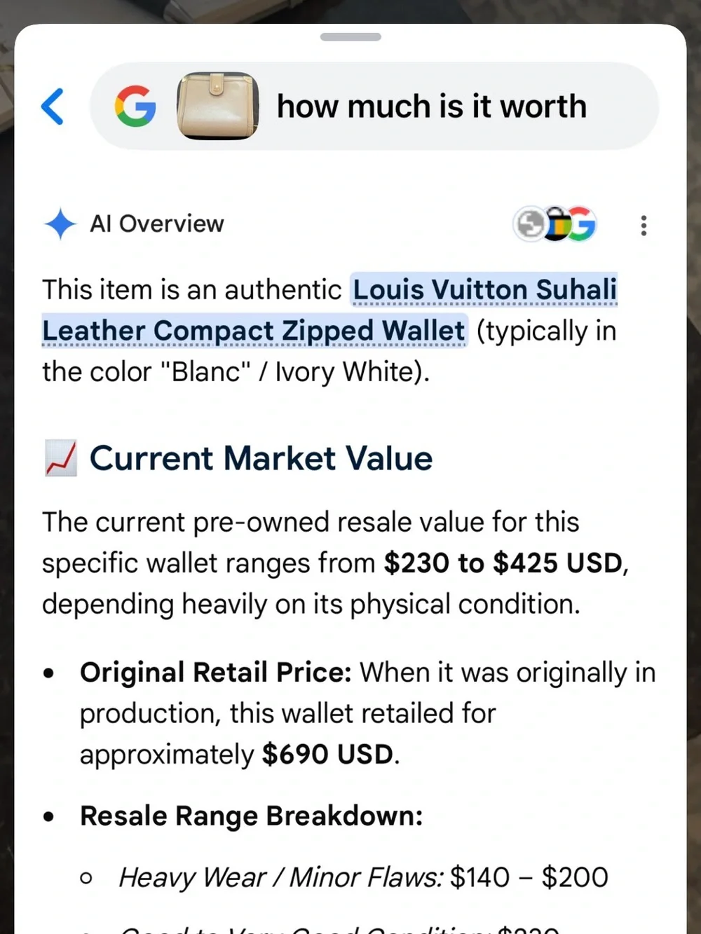 Louis Vuitton Cream Goatskin Leather Bifold Wallet with Gold Accents
